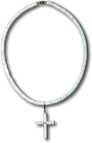 Native Treasure 18" Men Women White Clam Heishe Ark Shells Necklace with Matching Cross Pendant