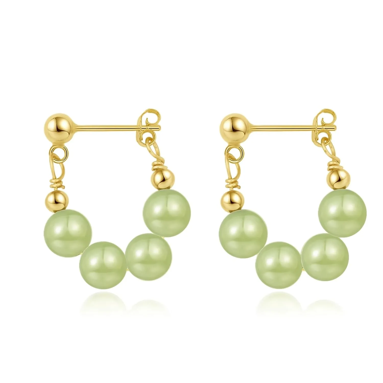 Natural Hetian Jade Earrings, Lucky Green Jade, Dainty Green Real Jade Charm Pendant Jewelry Studs, Handmade Ear Stud Earrings Hoop Earrings for Women (925 Sterling Silver with Gold Plated)