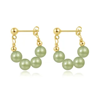 Natural Hetian Jade Earrings, Lucky Green Jade, Dainty Green Real Jade Charm Pendant Jewelry Studs, Handmade Ear Stud Earrings Hoop Earrings for Women (925 Sterling Silver with Gold Plated)