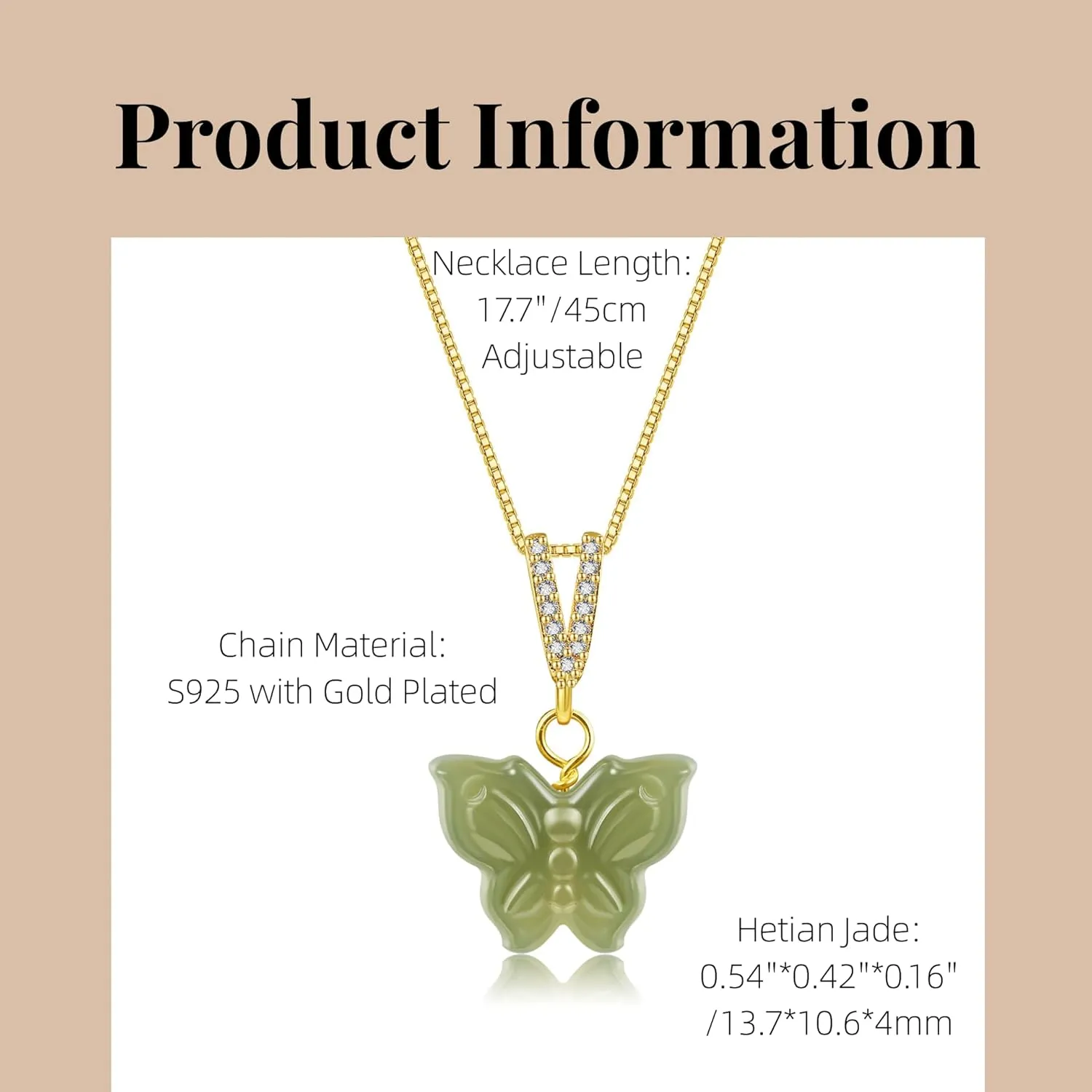 Natural Hetian Jade Necklace for Women, Butterfly Pendant Necklace Simple Fresh Necklace Choker Pendant Handmade Jewelry (S925 Sterling Silver Gold Plated)