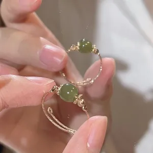 Natural Hetian Jade Ring Green Oval Jade Ring in Rose Gold Jade Jewelry Band Ring Dainty Lucky Green Jade Rings Handmade Adjustable Rings Jewelry