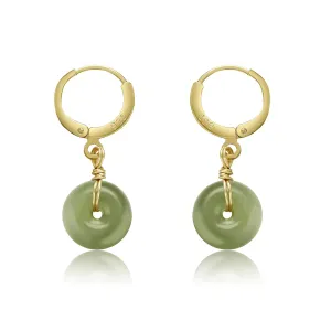 Natural Jade Earrings Hetian Jade Vintage Donut Handmade Earrings for Women Dangle Hook Earrings Minimalist Drop Earrings Lucky Jewelry Gift for Mom (925 Sterling Silver with Gold Plated)