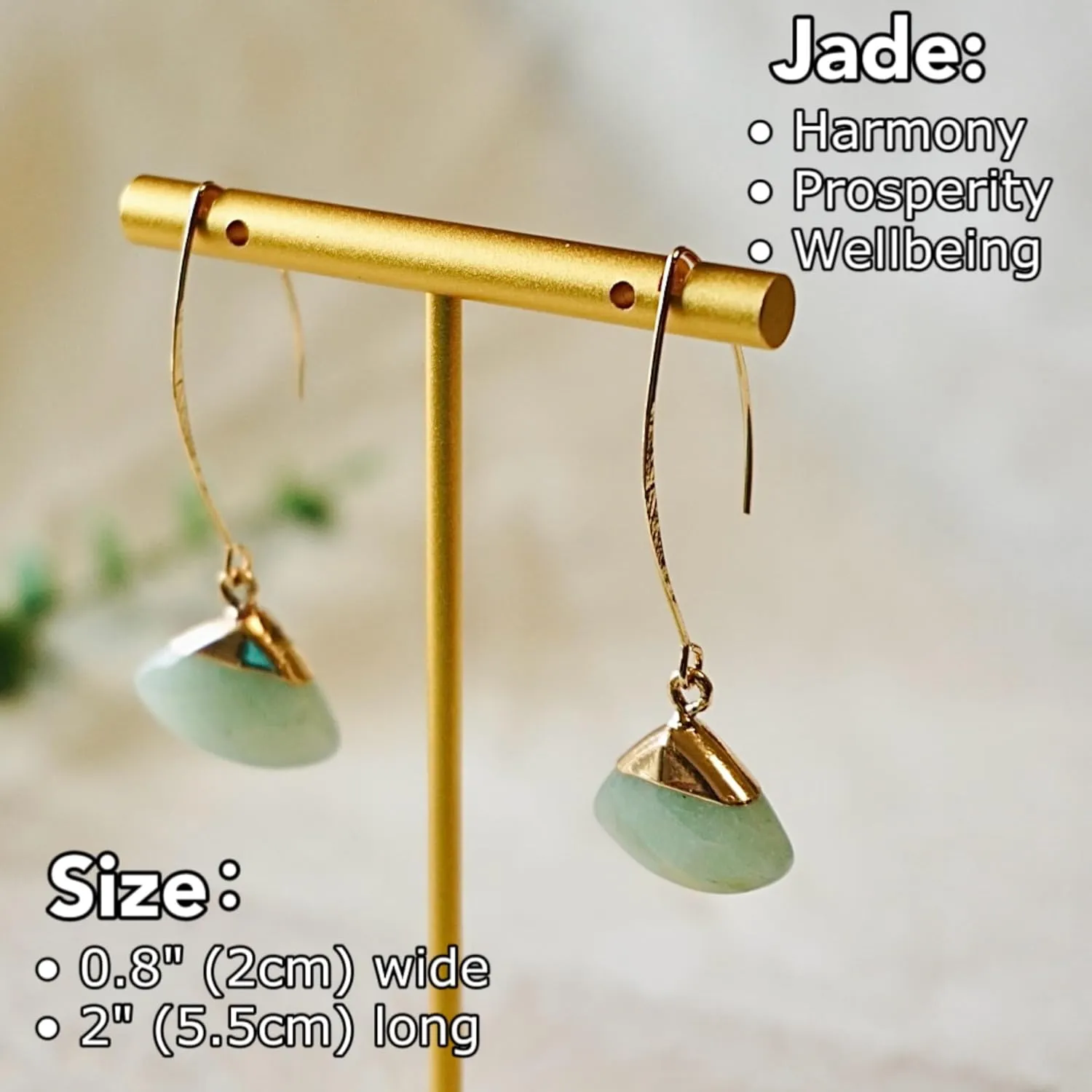 Natural Jade Fan Shape Earrings and Necklace Set, Dainty 18k Gold Plated Genuine Green Jade Jewelry, Gifts for Women Girls Birthday Christmas (Earrings Long)
