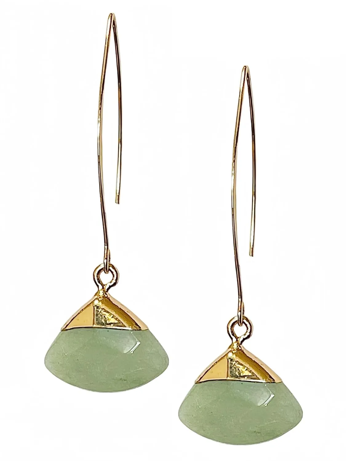 Natural Jade Fan Shape Earrings and Necklace Set, Dainty 18k Gold Plated Genuine Green Jade Jewelry, Gifts for Women Girls Birthday Christmas (Earrings Long)
