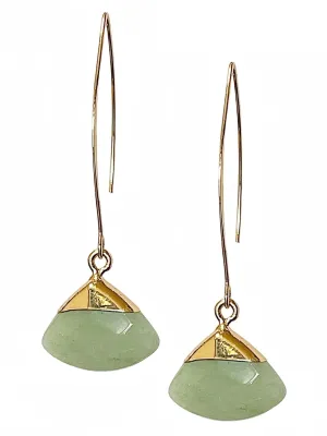 Natural Jade Fan Shape Earrings and Necklace Set, Dainty 18k Gold Plated Genuine Green Jade Jewelry, Gifts for Women Girls Birthday Christmas (Earrings Long)