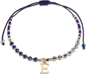Navy Blue Gold Beaded Natural Stone Initial Bracelets for Women, Boho Handmade Personalized Gemstone Beads Letter Name Braided Rope Adjustable Bracelet Beach Jewelry Gift
