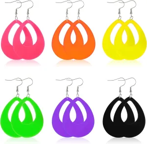 Neon Earrings for Glow party, 6 Pairs 80s 90s Acrylic Neon Dress for Women Glow Club Dangle Geometry Pendant Outfit for Dating Shopping Accessories