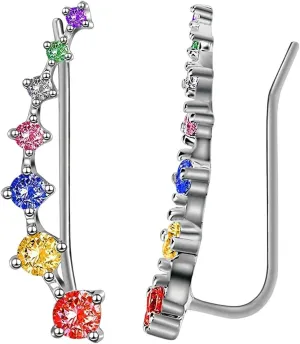New 2025 1 Pair Fashion 7 Color Crystals Cuff Earrings For Women Hers Cubic Zirconia Hypoallergenic Ear Cuffs Hoop Jewelry Findings Gift Trendy Accessories Creative