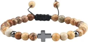 New 2025 19Styles Prayer Men Cross Bracelet 6Mm Natural Black Lava Onyx Meditation Fitness Couple Bangle Women Yoga Jewelry Findings Gift Fashion Trendy Accessories Creative