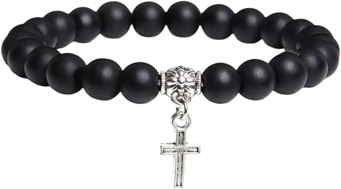 New 2025 Arrival Men Beads Bracelet Slivers Color Cross Pendant Bracelet Natural Stone Bracelets Charm For Women Prayer With For You Accessories Trendy Creative Gift