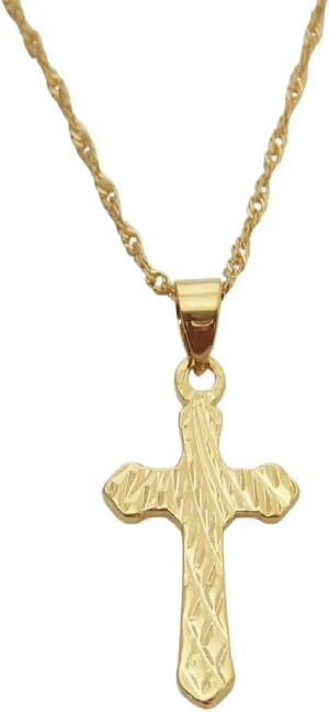 New 2025 Arrival Yellow Gold Color 45Cm Water Wave Necklace Plain Surface Jesus Cross God Pendant With For You Accessories Trendy Creative Gift