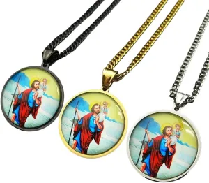 New 2025 Christian Jesus Medal Pendant Necklace For Women Men Gold Color Stainless Steel Glass Clavicle Chain Jewelry With For You Fashion Accessories Creative Gift