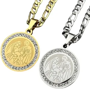 New 2025 Christian Mother Of Jesus Medallion Pendant Necklace For Women Men'S Gold/Silver Color Stainless Steel Rhinestone Chain Decoration Jewelry Commemorative Accessories Trendy Best For Gift