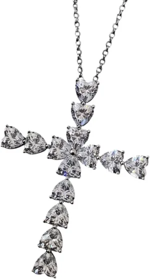 New 2025 D Color Heart Full Moissanite Cross Necklace S925 Silver Jesus Pendant Neck Chain For Women Bridal Fine Decoration Jewelry Commemorative With You Accessories Trendy Best For Gift