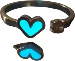 New 2025 Fashion Blue Love Heart Luminous Ring For Women Men Retro Glow In Dark Silver Color Adjustable Couple Finger Rings Jewelry Gift Jewelry With You Accessories Trendy Best For Gift