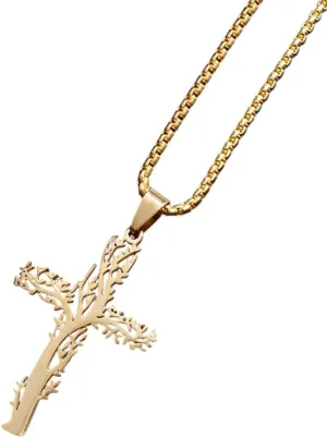 New 2025 Fashion Tree Of Life Cross Jesus Stainless Steel Pendant Necklace Men And Women Religious Trend Amulet Decoration Jewelry Commemorative With For You Accessories Trendy Creative Best For Gift