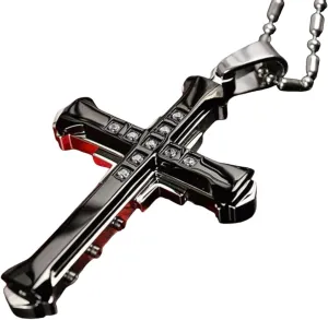New 2025 For Male Crystal Cross Jesus Pendant Gold/Black/Blue Color Zirconia Cross Pendant Necklace Stainless Steel Decoration Jewelry Commemorative With You Accessories Trendy Best For Gift
