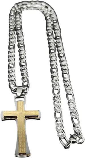New 2025 Hip Hop Christian Bible Jesus Cross Pendant Necklace For Men Women Gold Silver Color Stainless Steel Lord Prayer Chain Decoration Jewelry Commemorative Accessories Trendy Best For Gift