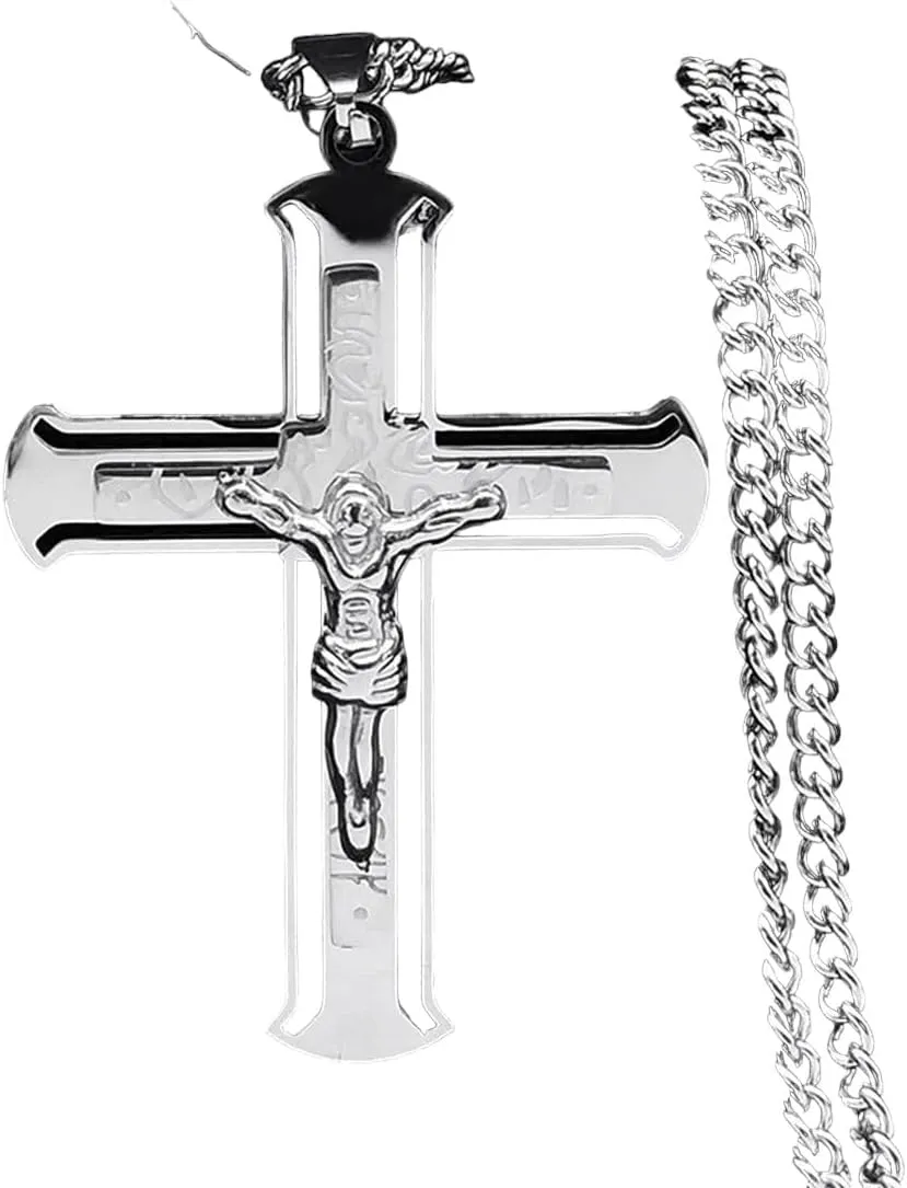 New 2025 Jesus Cross Hip Hop Rock Necklace Stainless Steel Gold Plated Necklace Jesus Pendant Male Female Religion Jewelry Gifts With For You Jewelry Fashion Accessories Creative Gift