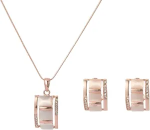 New 2025 Ladies Rectangular Opal Necklace & Earrings Jewelry Set Rhinestone Imitation Gemstone Pendant Stud Birthday Decoration Jewelry Commemorative With You Accessories Trendy Best For Gift