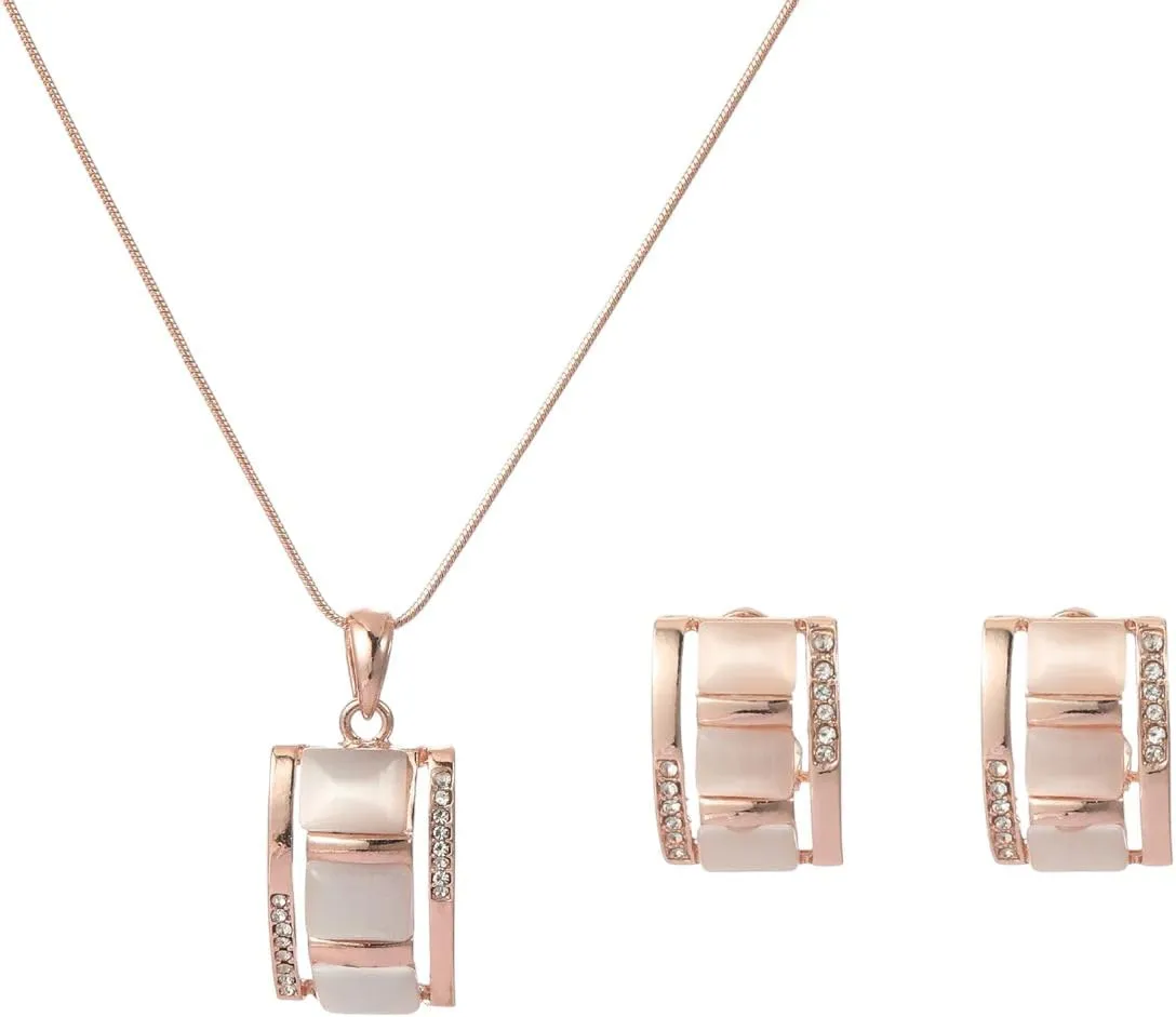 New 2025 Ladies Rectangular Opal Necklace & Earrings Jewelry Set Rhinestone Imitation Gemstone Pendant Stud Birthday Decoration Jewelry Commemorative With You Accessories Trendy Best For Gift