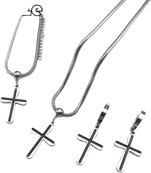 New 2025 Stainless Steel Cross Pendant Jewelry Sets For Women Men Silver Color Snake Chain Religious Faith Necklace Earring Bracelet Gift With For You Jewelry Fashion Accessories Creative Gift