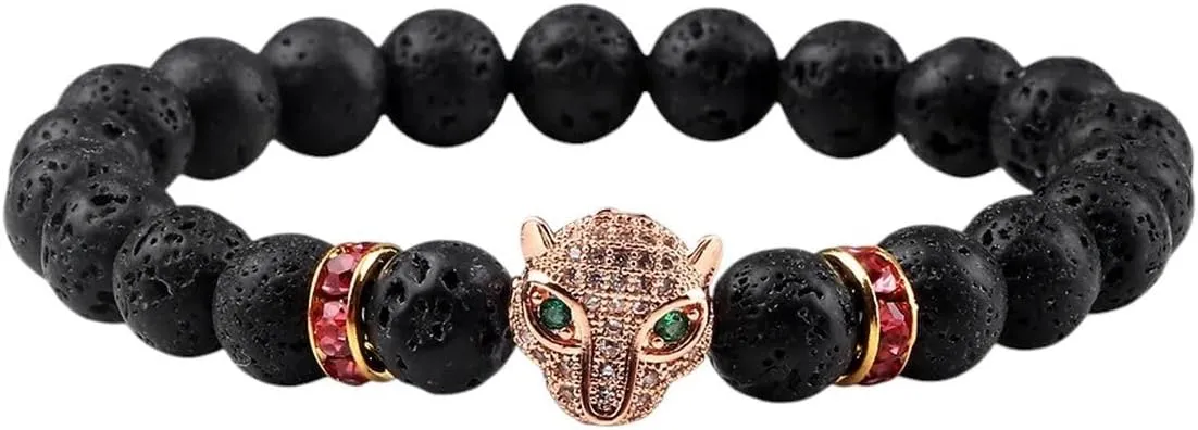 New 2025 Vintage Men Leopard Head Charms Lava Beads Bracelets Natural Stone Energy Yoga Prayer For Women Couples Jewelry Findings Fashion Trendy Accessories Creative Gift