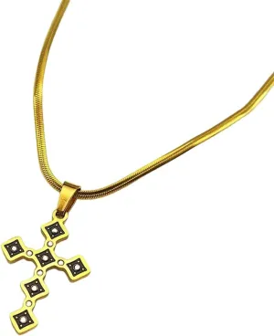 New 2025 Vintage Rhinestone Jesus Cross Pendant Necklace For Men Women Stainless Steel Black Enamel Lover Couple Jewelry Gifts  Decoration Jewelry Commemorative Accessories Trendy Best For Gift