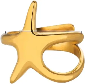 New 2025 Vintage Starfish Rings For Women Stainless Steel Gold Color Adjustable Geometric Ring New Wedding Christmas Jewelry Commemorative With You Accessories Trendy Best For Gift