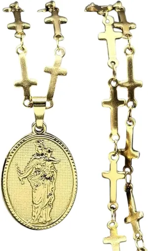 New 2025 Virgin Mary And Jesus Pendant Necklace For Women Men Stainless Steel Gold Color Christian Cross Chain Necklaces Decoration Jewelry Commemorative With You Accessories Trendy Best For Gift