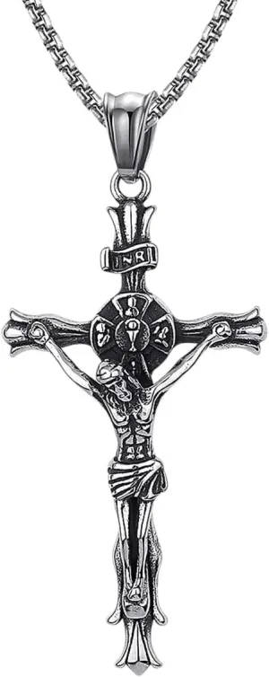 New 2025 Women Men Stainless Steel Inri Crucifix Pendant Jesus Cross Necklace Christian Religion Decoration Jewelry Commemorative With For You Accessories Trendy Creative Best For Gift