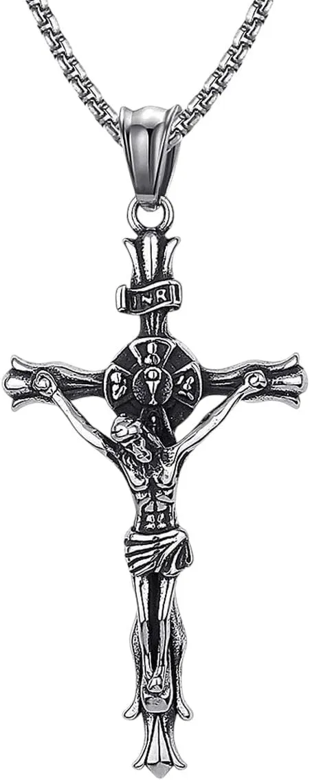 New 2025 Women Men Stainless Steel Inri Crucifix Pendant Jesus Cross Necklace Christian Religion Decoration Jewelry Commemorative With For You Accessories Trendy Creative Best For Gift