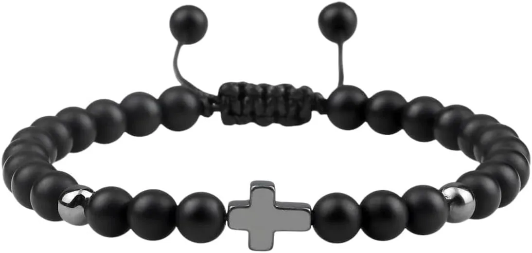New 2026 19Styles Prayer Men Cross Bracelet 6Mm Natural Black Lava Onyx Meditation Fitness Couple Bangle Women Yoga Jewelry Gift Fashion Trendy Accessories Creative For Women And Men