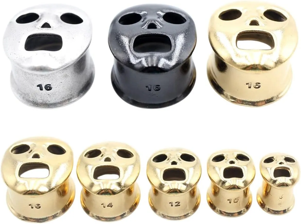 New 2026 1Pc Alloy Casting Ghost Face Oval Ellipse Ear Tunnels Plugs Expander Stretcher Gauges Earrings Piercing Body Jewelry Fashion Trendy Accessories Creative Gift
