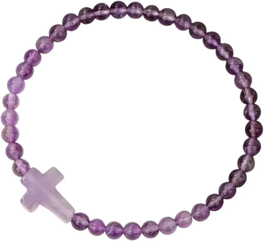 New 2026 4Mm Natural Amethysts Stone Beaded Bracelet Jesus Cross Charm Bracelets For Women Men Prayer Yoga Decoration Jewelry Luxury With You Accessories Trendy Creative Best Gift
