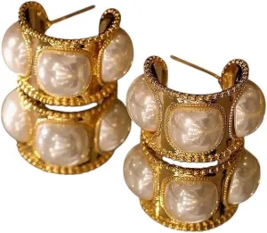 New 2026 Europe And America Vintage Style Imitation Pearl Metal Earrings For Women Geometry Light Luxury Delicacy Paty Jewerly Gifts Jewelry Fashion Trendy Accessories Creative Gift For Women And Men