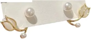 New 2026 Imitation Pearl Crystal Opal Flower Curved Back Hang Post Stud Earrings Two In One Brincos Wedding Jewelry Birthday Gift Fashion Trendy Accessories Creative For Women And Men