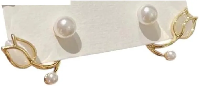 New 2026 Imitation Pearl Crystal Opal Flower Curved Back Hang Post Stud Earrings Two In One Brincos Wedding Jewelry Birthday Gift Fashion Trendy Accessories Creative For Women And Men