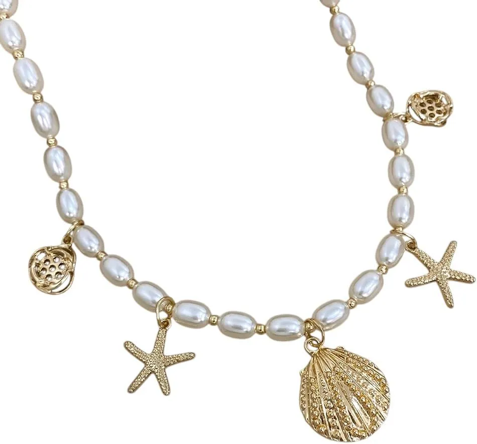 New 2026 Trendy Starfish Shell Charms Imitation Pearl Chain Choker Necklaces For Women Statement Party Jewelry Gifts Decoration Luxury With You Accessories Best Gift
