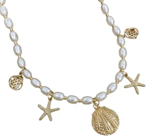 New 2026 Trendy Starfish Shell Charms Imitation Pearl Chain Choker Necklaces For Women Statement Party Jewelry Gifts Decoration Luxury With You Accessories Best Gift