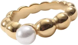New 2026 Unisex High End Pvd Non Tarnish Imitation Pearl Ring Stainless Steel For Women And Men Jewelry Fashion Luxury Accessories Creative Gift For Women And Men