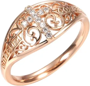 New 2026 Unisex Hot 585 Rose Gold Cross Ring Micro-Wax Inlay Natural Zircon Hollow Flower Rings Women And Men Fine Faith Jewelry Fashion Trendy Accessories Creative Gift For Women And Men