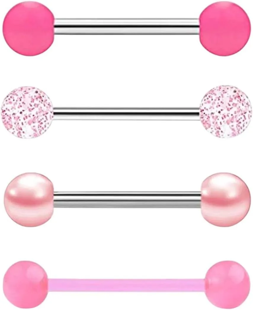 New 2026 Unisex Stainles Stell 4 Pcs Stainless Steel 14G Tongue Rings Barbell Jewelry For Women Piercing Kit 16Mm Fashion Trendy Accessories Creative Gift For Women And Men