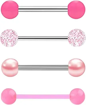 New 2026 Unisex Stainles Stell 4 Pcs Stainless Steel 14G Tongue Rings Barbell Jewelry For Women Piercing Kit 16Mm Fashion Trendy Accessories Creative Gift For Women And Men