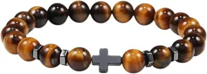New 2026 Unisex Stainles Stell Cross Charm Bracelet For Men Women Handmade Beaded Natural Tiger Eye Bracelets Yoga Prayer Jewelry Gift Trendy Accessories Creative For Women And Men