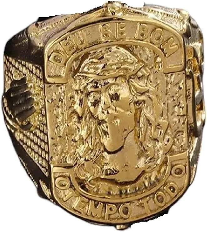 New 2026 Unisex Stainless Steel Gold Plated Jesus Figure Religious Faith Fe Letter Prayer Ring For Men Jewelry Fashion Luxury Accessories Creative Gift For Women And Men