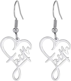 New For Arrival Religious Letter Faith Heart Drop Earrings Stainless Steel Jesus Love Family Earrings Christian Inspirational With For You Accessories Creative Gift