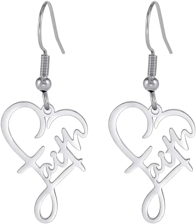 New For Arrival Religious Letter Faith Heart Drop Earrings Stainless Steel Jesus Love Family Earrings Christian Inspirational With For You Accessories Creative Gift