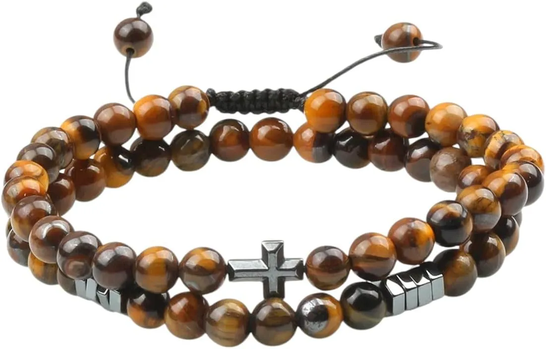 New For Trendy 2025 Couples Distance Beads Bracelet Fashion Cross Tiger Eye Stone Bracelets Handmade Yoga Prayer Jewelry Fashion Accessories Creative Gift