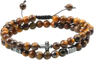 New For Trendy 2025 Couples Distance Beads Bracelet Fashion Cross Tiger Eye Stone Bracelets Handmade Yoga Prayer Jewelry Fashion Accessories Creative Gift